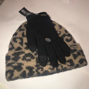 Steve Madden 2 Piece Leopard Beanie & Glove Set Br
